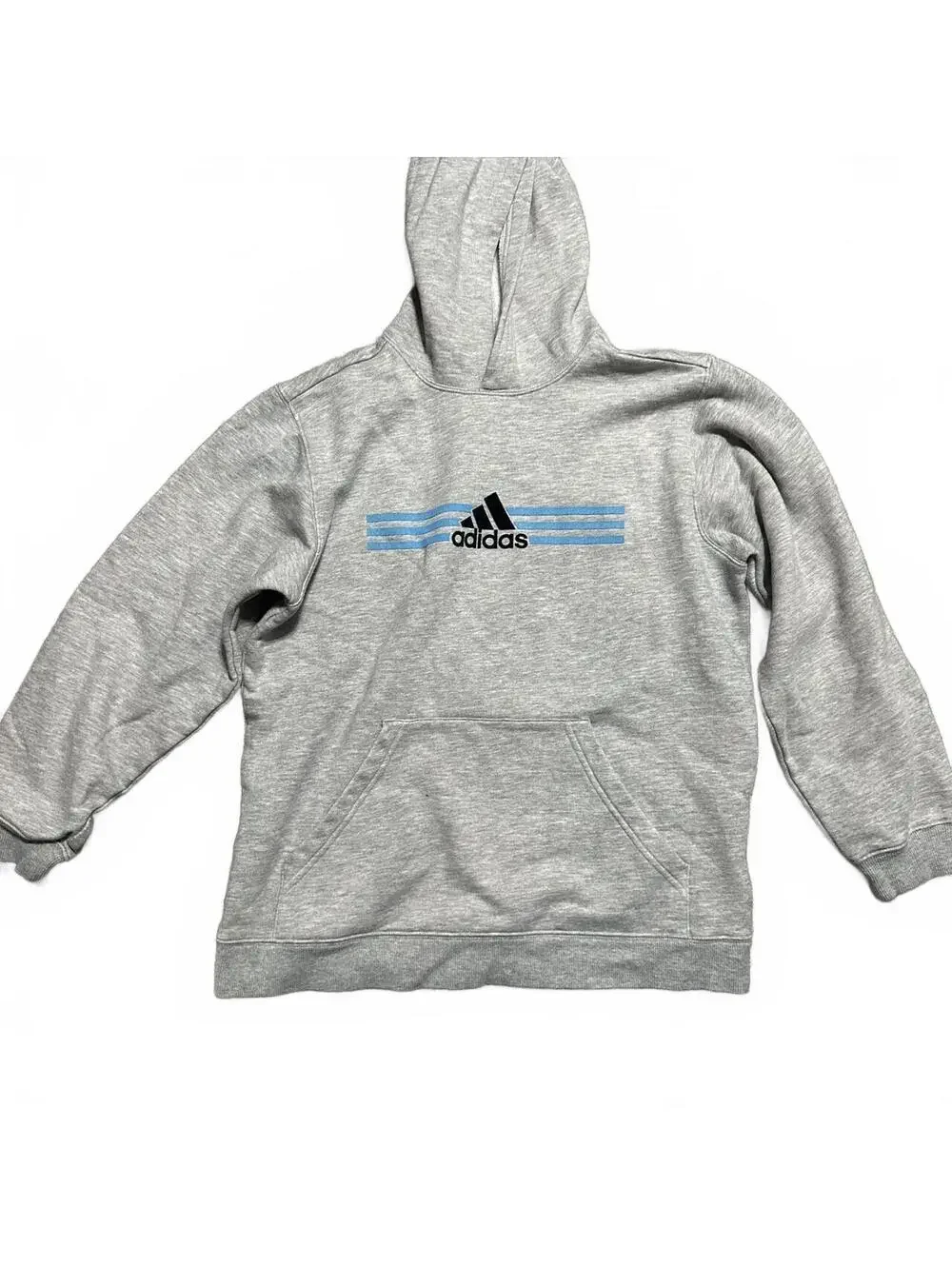 Y2K Adidas Boys (Kids) Large Gray Hoodie with Baby Blue Logo Fits Women’s S